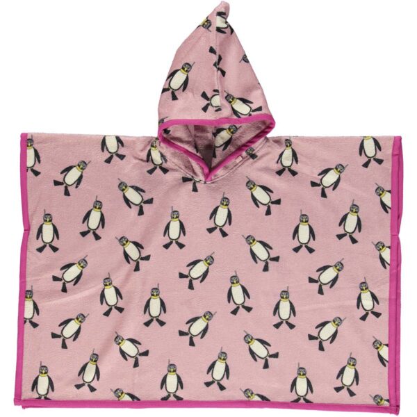 Badeponcho til børn rose med pingviner