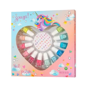Børne neglelak 12 stk. og negle stickers fra Souza – vandbaseret neglelak til kreativ leg