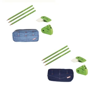 Penalhus til børn med indhold denim - Flot penalhus fyldt med kvalitets skoleartikler fra Faber-Castell