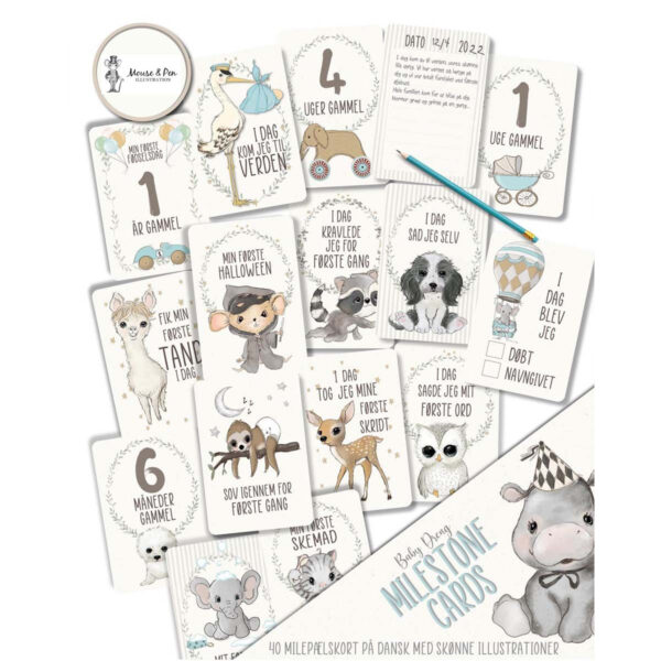 Mouse & Pen Milepælskort støvet blå