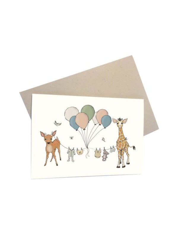 Lykønskningskort Babydyr med balloner