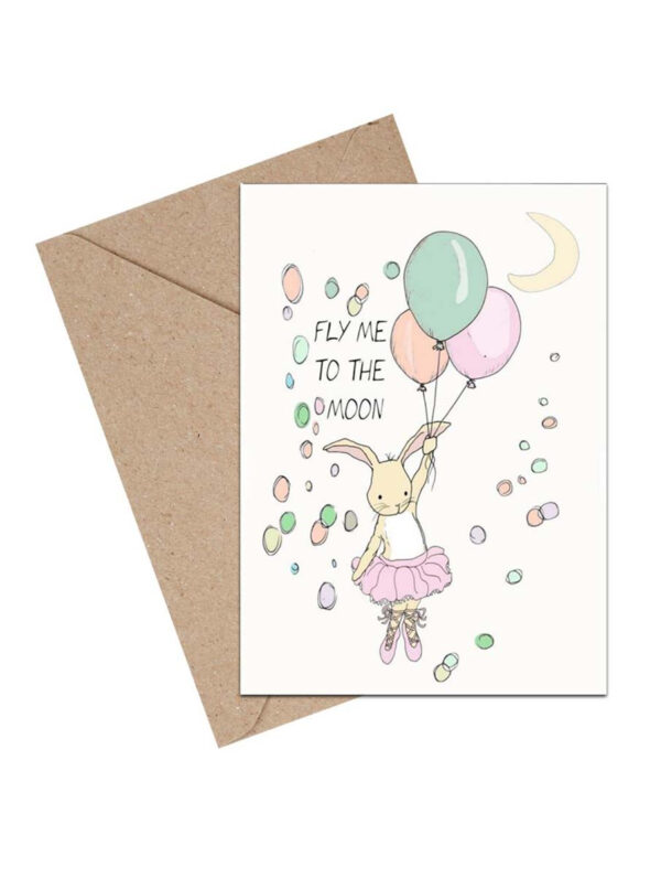 Lykønskningskort Fly me to the moon pige