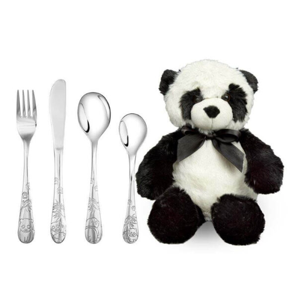 Børnebestik og panda bamse 4 dele fra Nordahl Andersen