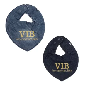 Pippi bandana savlesmæk i denim med guldtekst – VIB: Very Important Baby