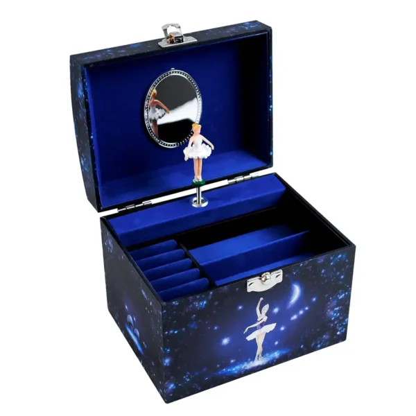 Smykkeskrin med musik til børn dansende ballerina i midnatsblå
