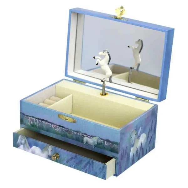 Smykkeskrin med musik til børn løbende heste fra Trousselier