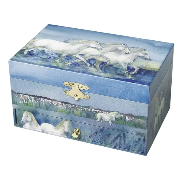 Smykkeskrin med musik til børn løbende heste fra Trousselier