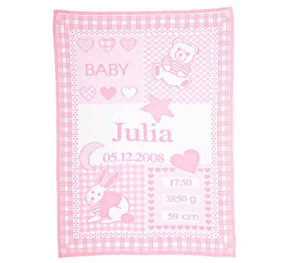 Strikket babytæppe med kanin lyserød