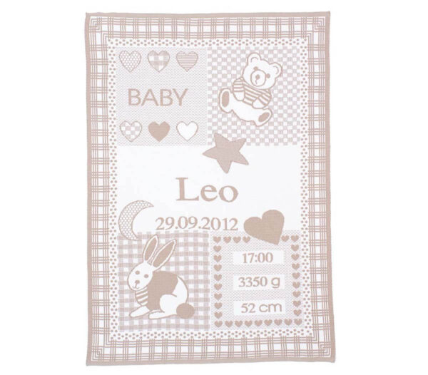 Strikket babytæppe med kanin mørk sand