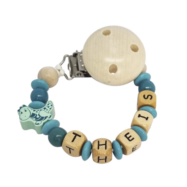 Suttekæde med Navn Perler Petrol Dino