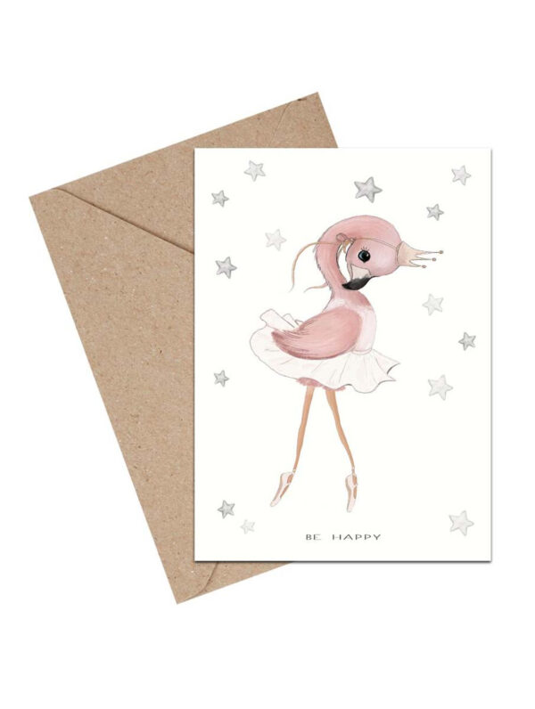 Lykønskningskort Baby Be Happy flamingo ballet