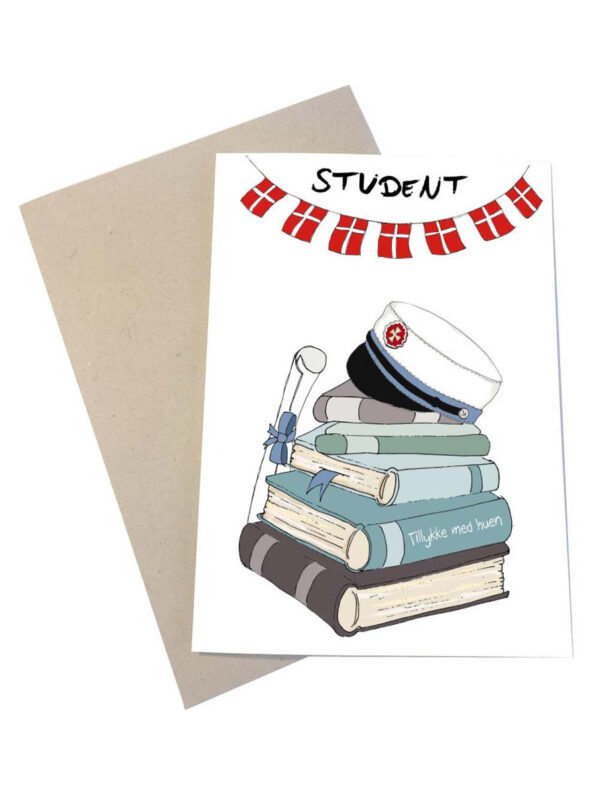 Lykønskningskort Student Tillykke med huen Blå