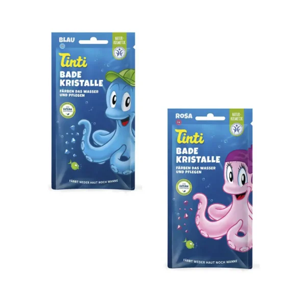 Tinti badekrystaller i lyserød eller lyseblå