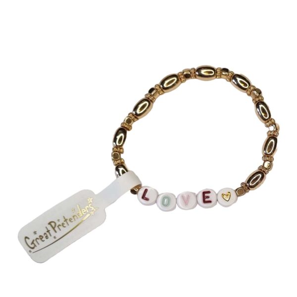 Børnearmbånd med guld perler og LOVE