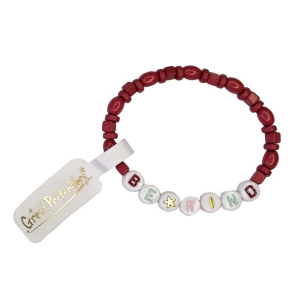 Børnearmbånd med røde perler og BE KIND