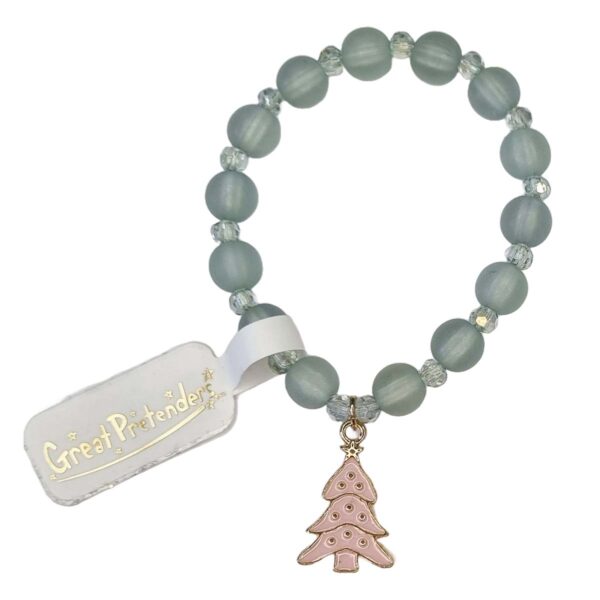 Børnearmbånd med lysegrønne perler og Juletræ