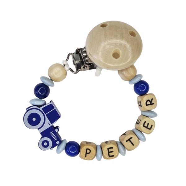 Suttekæde med Navn Perler Traktor Lyseblå