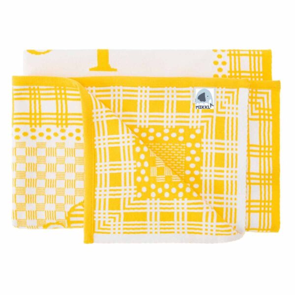 Strikket babytæppet med navn i gul