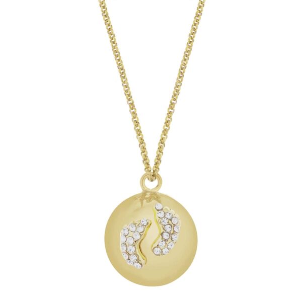 Bola graviditetssmykke i guld med babyfødder og krystalsten