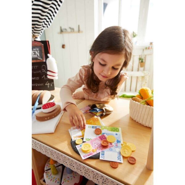 Lege penge mønter og sedler til købmandsbutik fra HABA