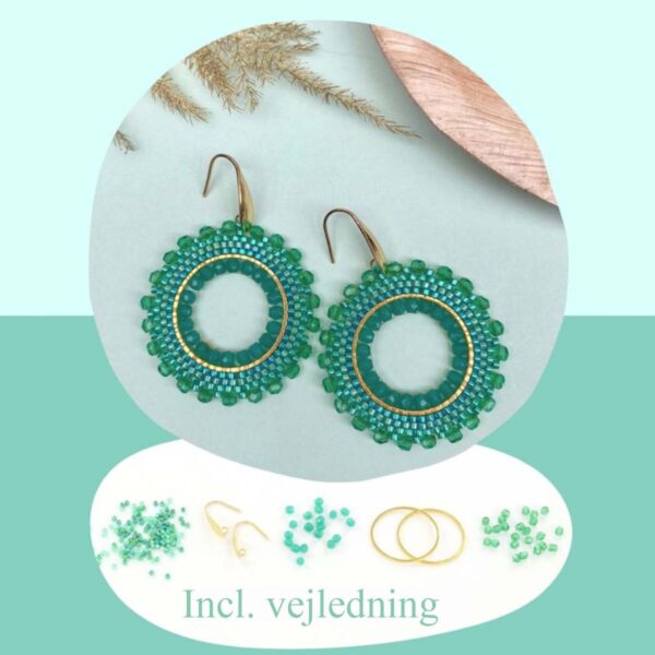 Miyuki perle øreringe sæt aqua grøn med Delica smykkeperler