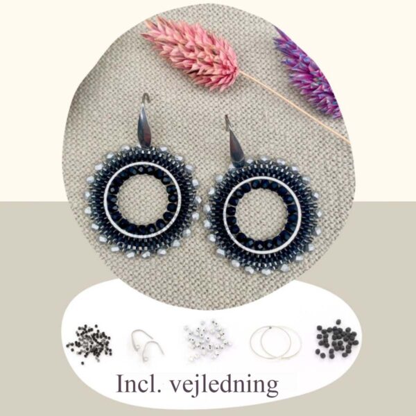 Miyuki perle øreringe sæt sort og sølv med Delica smykkeperler