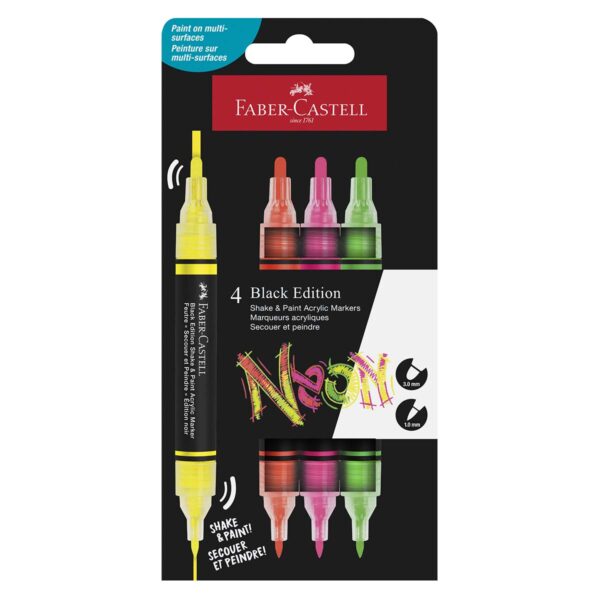 Faber-Castell Black Edition shake & paint akryl tuscher neon 4 stk