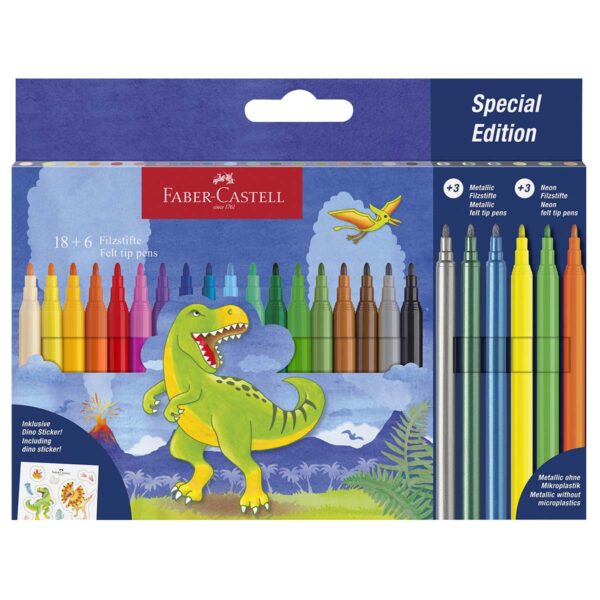 Faber-Castell tusser til børn dinosaur 18+6 stk.