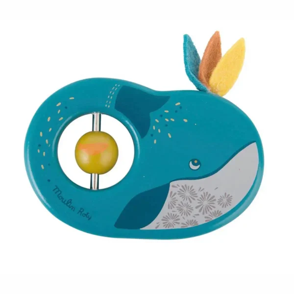  Håndrangle til baby i træ med hval fra Moulin Roty