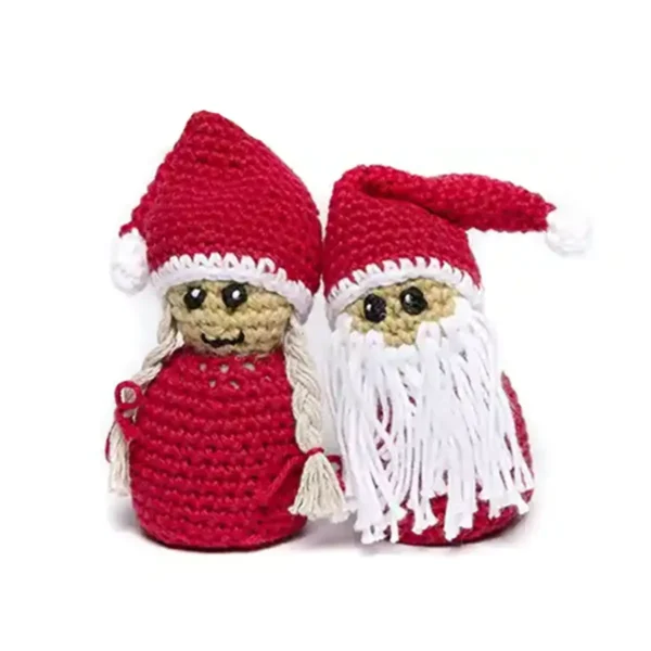 Hækleopskrift julepynt og julelandskab nissemor og nissefar