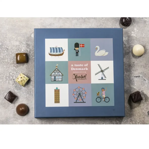 Chokolade gaveæske A Taste of Denmark fra Xocolatl – klassiske smage i luksuriøs gaveæske