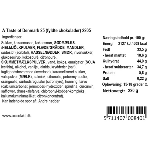 Chokolade gaveæske A Taste of Denmark 25 fra Xocolatl – klassiske smage i luksuriøs gaveæske