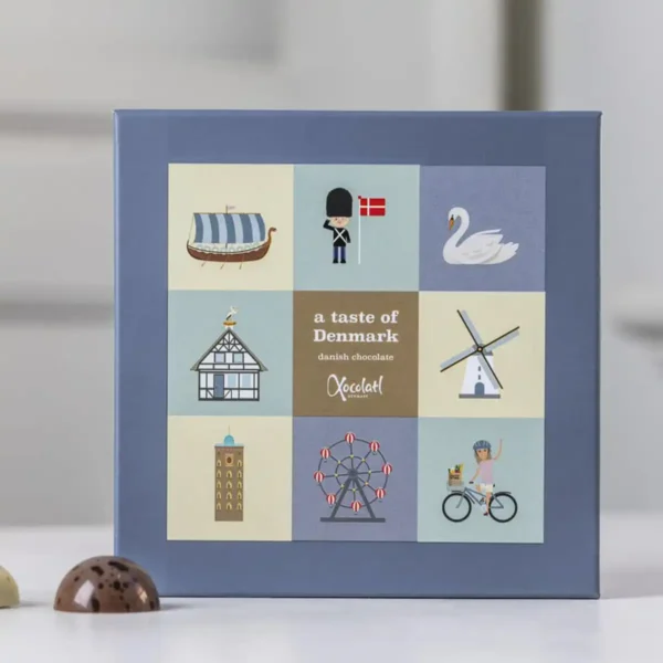 Chokolade gaveæske Xocolatl A Taste of Denmark – 9 stk. fyldte chokolader i luksuriøs gaveæske