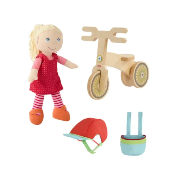 Dukke Annelie med balancecykel fra HABA – klar til eventyr på to hjul