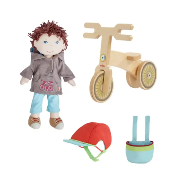 Drenge dukke Lian med balancecykel fra HABA – klar til sjov og eventyr