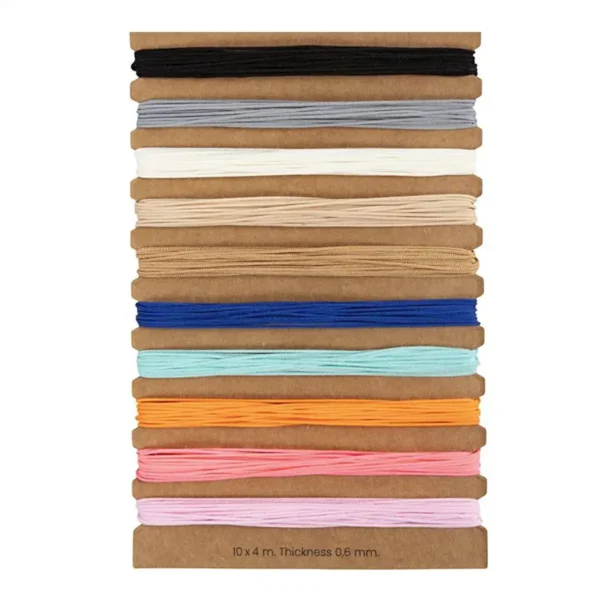Polyestersnor / knyttesnor 0,6 mm – 10 x 4 meter ass. farver