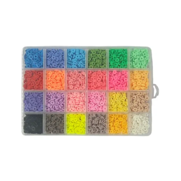 Heishi Fimo ler perler – 24 farver i opbevaringsæske ca. 2800 stk.