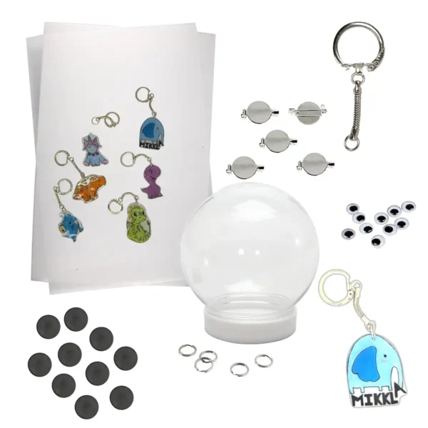 Krympeplast sæt med nøglering, snekugler mm - Kreativ og sjov leg for børn og voksne