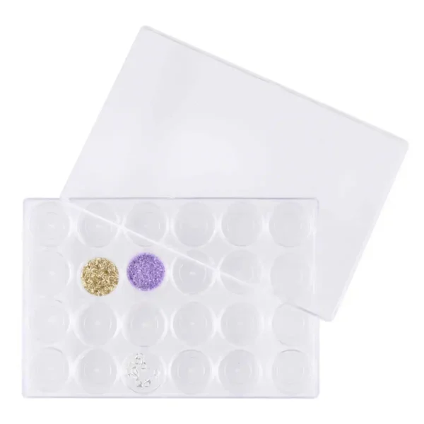 Opbevaringsboks med 24 runde æsker – gennemsigtig løsning til perler og smykkedele