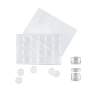 Opbevaringsboks med 24 runde æsker – gennemsigtig løsning til perler og smykkedele