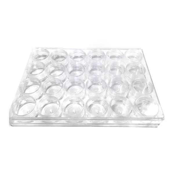 Opbevaringsboks med 24 runde æsker – gennemsigtig løsning til perler og smykkedele