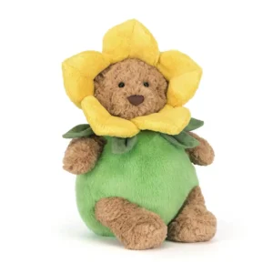 Jellycat Bartholomew Bjørn Daffodil Outfit – blød bamse i forårs farvet blomster dragt med navn