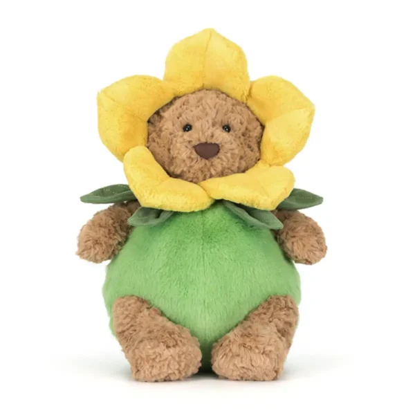 Jellycat Bartholomew Bjørn Daffodil Outfit – blød bamse i forårs farvet blomster dragt med navn
