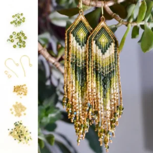 Miyuki diy fringe øreringe i grøn og guld