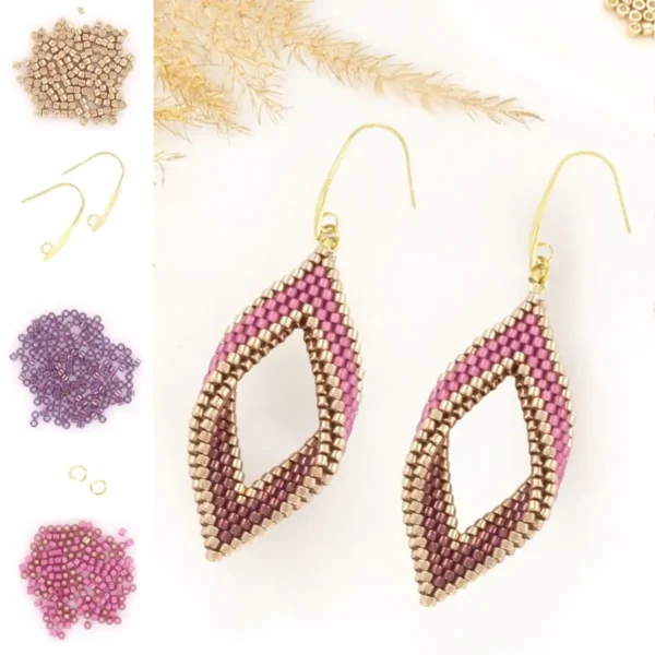 Miyuki DIY kit twisted ørering pink champagne - Perle øreringe kit med Delica smykkeperler