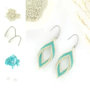 Miyuki DIY kit twisted ørering aqua og sølv