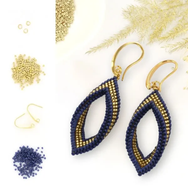 Miyuki DIY kit twisted ørering blå og guld