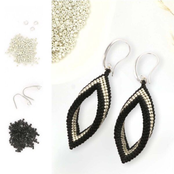 Miyuki DIY kit twisted ørering sort og sølv