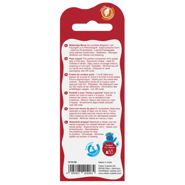 Faber-Castell farvekridt til små børn 4 stk – ergonomisk greb og legende læring