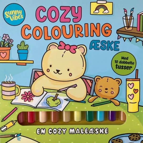 Cozy malebog Sunny Vibes maleæske med tusser – kreativ hygge med farver